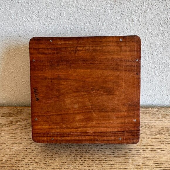 Hand Carved Floral Wooden Trinket Box, Bone Flower Inlay - Picture 3 of 8